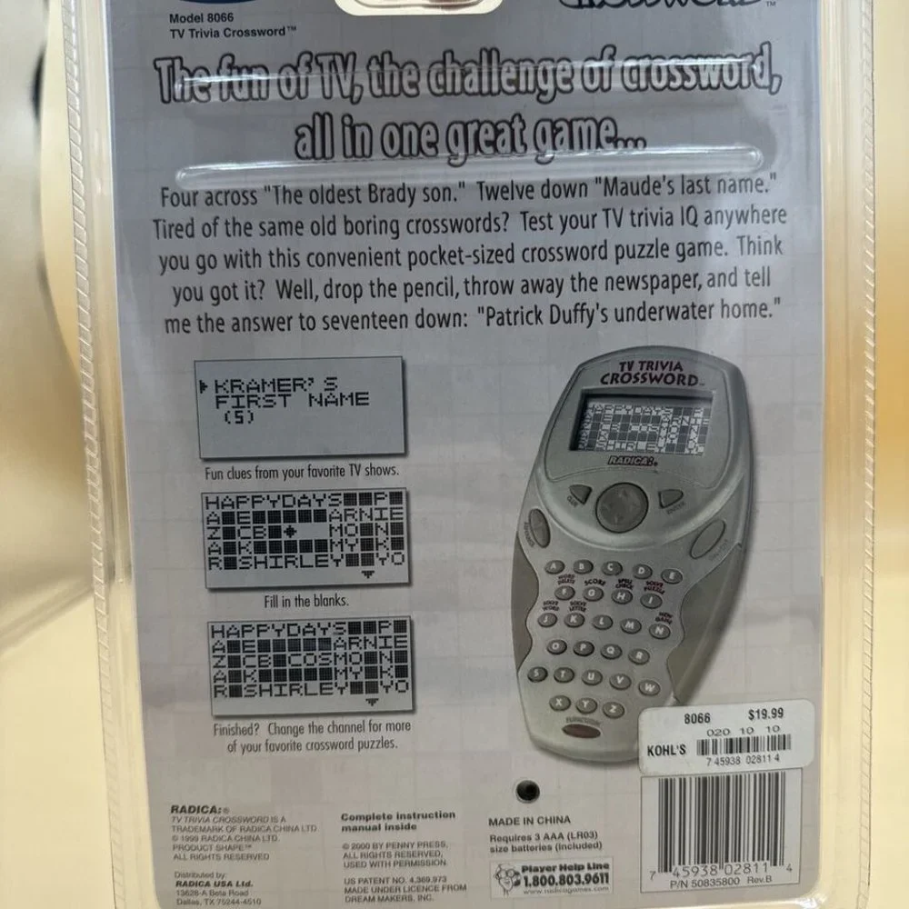 Radica TV Trivia Crossword Handheld Electronic New Factory Sealed